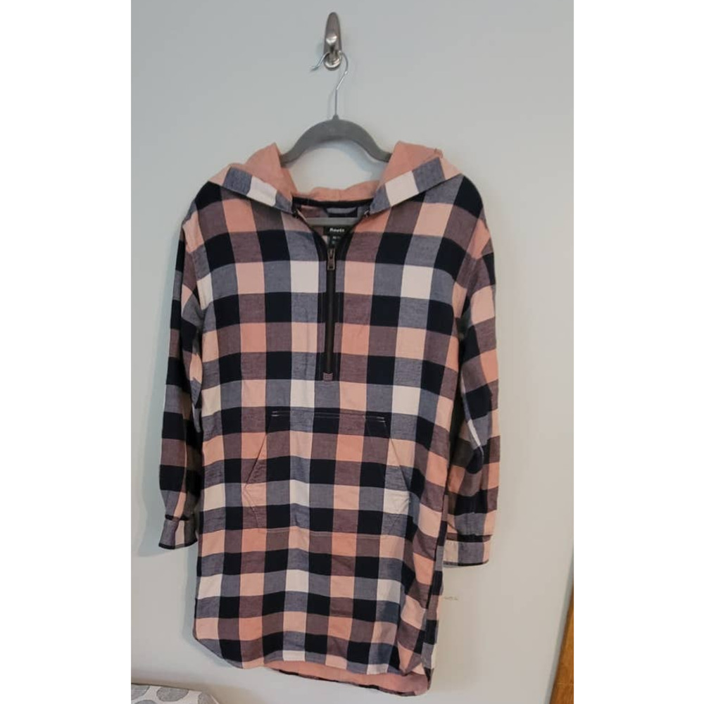 Roots Oversized Plaid Flannel Zippered Hoodie Tunic XS